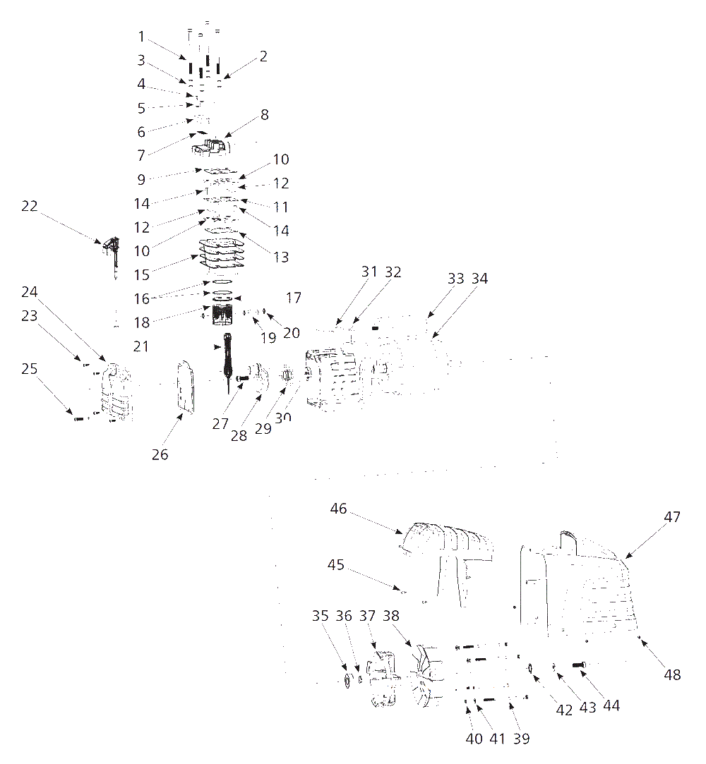 Pump Parts Diagram and Parts List for 1NNE8  Campbell Hausfeld Compressor